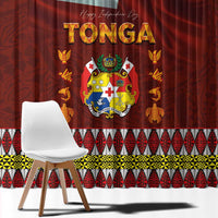 Tonga Independence Day Window Curtain National Flag and Emblem with Ngatu Art Pattern