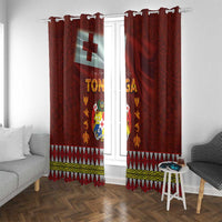 Tonga Independence Day Window Curtain National Flag and Emblem with Ngatu Art Pattern
