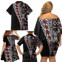 Tonga Ngatu Art Tattoo Polynesian Family Matching Off Shoulder Short Dress and Hawaiian Shirt