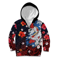 Hawaiian and Japanese Together Kid Hoodie Hibiscus and Koi Fish Polynesian Pattern Colorful Style LT03 Zip Hoodie Red - Polynesian Pride