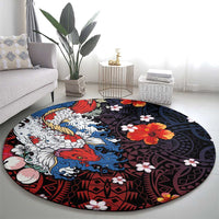 Hawaiian and Japanese Together Round Carpet Hibiscus and Koi Fish Polynesian Pattern Colorful Style LT03 - Polynesian Pride