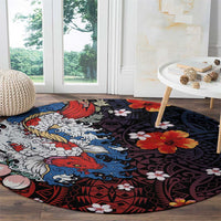 Hawaiian and Japanese Together Round Carpet Hibiscus and Koi Fish Polynesian Pattern Colorful Style LT03 - Polynesian Pride