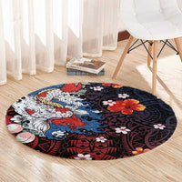 Hawaiian and Japanese Together Round Carpet Hibiscus and Koi Fish Polynesian Pattern Colorful Style LT03 - Polynesian Pride