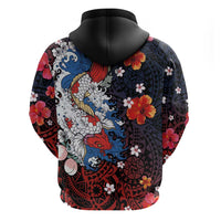 Hawaiian and Japanese Together Zip Hoodie Hibiscus and Koi Fish Polynesian Pattern Colorful Style LT03 - Polynesian Pride