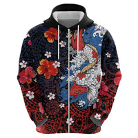 Hawaiian and Japanese Together Zip Hoodie Hibiscus and Koi Fish Polynesian Pattern Colorful Style LT03 - Polynesian Pride