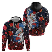 Hawaiian and Japanese Together Zip Hoodie Hibiscus and Koi Fish Polynesian Pattern Colorful Style LT03 - Polynesian Pride