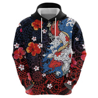Hawaiian and Japanese Together Zip Hoodie Hibiscus and Koi Fish Polynesian Pattern Colorful Style LT03 - Polynesian Pride