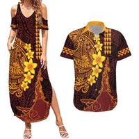 Hawaii Volcano Couples Matching Summer Maxi Dress and Hawaiian Shirt Polynesian and Kakau Pattern