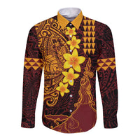 Hawaii Volcano Long Sleeve Button Shirt Polynesian and Kakau Pattern LT03 Unisex Red - Polynesian Pride