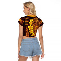 Hawaii Volcano Raglan Cropped T Shirt Polynesian and Kakau Pattern LT03 - Polynesian Pride