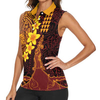 Hawaii Volcano Women Sleeveless Polo Shirt Polynesian and Kakau Pattern LT03 - Polynesian Pride