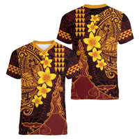 Hawaii Volcano Women V-Neck T-Shirt Polynesian and Kakau Pattern LT03 - Polynesian Pride