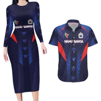 Custom Rugby Samoa Couples Matching Long Sleeve Bodycon Dress and Hawaiian Shirt Siva Tau Spirit Sporty Vibes - Polynesian Pride