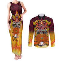 PNG Port Moresby Vipers Rugby Couples Matching Tank Maxi Dress and Long Sleeve Button Shirts Fire Vipers Mix PNG Bird Polynesian Tattoo LT03 Yellow - Polynesian Pride