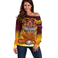 PNG Port Moresby Vipers Rugby Off Shoulder Sweater Fire Vipers Mix PNG Bird Polynesian Tattoo LT03 Women Yellow - Polynesian Pride