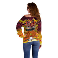 PNG Port Moresby Vipers Rugby Off Shoulder Sweater Fire Vipers Mix PNG Bird Polynesian Tattoo LT03 - Polynesian Pride