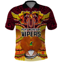 PNG Port Moresby Vipers Rugby Polo Shirt Fire Vipers Mix PNG Bird Polynesian Tattoo LT03 Yellow - Polynesian Pride