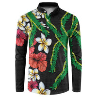 Hawaiian Tropical Flowers and Maile Pikake Button Sweatshirt Polynesian Tribal Pattern Black Color LT03 Black - Polynesian Pride