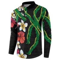 Hawaiian Tropical Flowers and Maile Pikake Button Sweatshirt Polynesian Tribal Pattern Black Color LT03 - Polynesian Pride