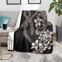 Hawaiian Tropical Flowers and Maile Pikake Blanket Polynesian Tribal Pattern Grayscale Mode
