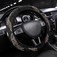 Hawaiian Tropical Flowers and Maile Pikake Steering Wheel Cover Polynesian Tribal Pattern Grayscale Mode