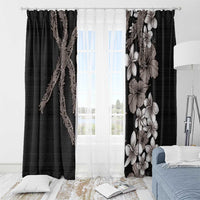 Hawaiian Tropical Flowers and Maile Pikake Window Curtain Polynesian Tribal Pattern Grayscale Mode
