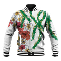 Hawaiian Tropical Flowers and Maile Pikake Baseball Jacket Polynesian Tribal Pattern White Color LT03 Unisex White - Polynesian Pride