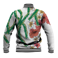 Hawaiian Tropical Flowers and Maile Pikake Baseball Jacket Polynesian Tribal Pattern White Color LT03 - Polynesian Pride