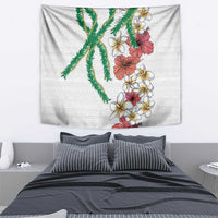 Hawaiian Tropical Flowers and Maile Pikake Tapestry Polynesian Tribal Pattern White Color LT03 - Polynesian Pride