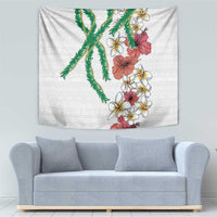 Hawaiian Tropical Flowers and Maile Pikake Tapestry Polynesian Tribal Pattern White Color LT03 - Polynesian Pride