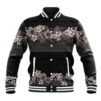 Hawaiian Tropical Flowers and Tribal Polynesian Tattoo Baseball Jacket Grayscale Mode LT03 Unisex Black - Polynesian Pride