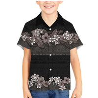 Hawaiian Tropical Flowers and Tribal Polynesian Tattoo Family Matching Mermaid Dress and Hawaiian Shirt Grayscale Mode