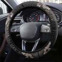 Hawaiian Tropical Flowers and Tribal Polynesian Tattoo Steering Wheel Cover Grayscale Mode