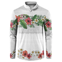 Hawaiian Tropical Flowers and Tribal Polynesian Tattoo Button Sweatshirt White Color LT03 White - Polynesian Pride