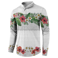 Hawaiian Tropical Flowers and Tribal Polynesian Tattoo Button Sweatshirt White Color LT03 - Polynesian Pride