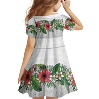 Hawaiian Tropical Flowers and Tribal Polynesian Tattoo Family Matching Short Sleeve Bodycon Dress and Hawaiian Shirt White Color LT03 - Polynesian Pride