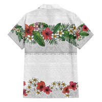 Hawaiian Tropical Flowers and Tribal Polynesian Tattoo Family Matching Short Sleeve Bodycon Dress and Hawaiian Shirt White Color LT03 - Polynesian Pride