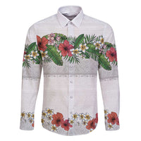 Hawaiian Tropical Flowers and Tribal Polynesian Tattoo Family Matching Short Sleeve Bodycon Dress and Hawaiian Shirt White Color LT03 Dad's Shirt - Long Sleeve White - Polynesian Pride