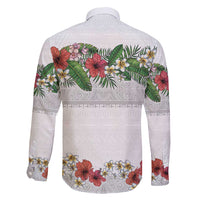 Hawaiian Tropical Flowers and Tribal Polynesian Tattoo Family Matching Short Sleeve Bodycon Dress and Hawaiian Shirt White Color LT03 - Polynesian Pride