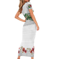 Hawaiian Tropical Flowers and Tribal Polynesian Tattoo Family Matching Short Sleeve Bodycon Dress and Hawaiian Shirt White Color LT03 - Polynesian Pride
