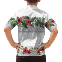 Hawaiian Tropical Flowers and Tribal Polynesian Tattoo Kid Hawaiian Shirt White Color LT03 - Polynesian Pride