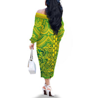Cook Islands Vaa Polynesian Art Tattoo Family Matching Off The Shoulder Long Sleeve Dress and Hawaiian Shirt National Color