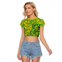 Cook Islands Vaa Polynesian Art Tattoo Raglan Cropped T Shirt National Color