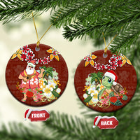 Hawaii Honu Mele Kalikimaka Ceramic Ornament Santa Tropical Flower Aloha Summer Red Version LT03 Circle Red - Polynesian Pride