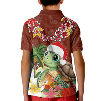 Hawaii Honu Mele Kalikimaka Kid Polo Shirt Santa Tropical Flower Aloha Summer Red Version LT03 - Polynesian Pride