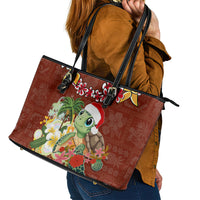 Hawaii Honu Mele Kalikimaka Leather Tote Bag Santa Tropical Flower Aloha Summer Red Version LT03 - Polynesian Pride