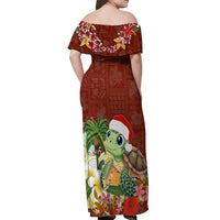 Hawaii Honu Mele Kalikimaka Off Shoulder Maxi Dress Santa Tropical Flower Aloha Summer Red Version LT03 - Polynesian Pride