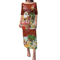 Hawaii Honu Mele Kalikimaka Puletasi Santa Tropical Flower Aloha Summer Red Version LT03 Long Dress Red - Polynesian Pride