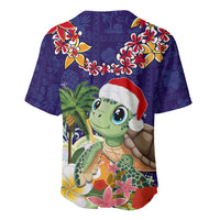 Hawaii Honu Mele Kalikimaka Baseball Jersey Santa Tropical Flower Aloha Summer Blue Version LT03 - Polynesian Pride