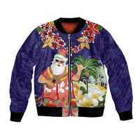 Hawaii Honu Mele Kalikimaka Bomber Jacket Santa Tropical Flower Aloha Summer Blue Version LT03 Unisex Blue - Polynesian Pride
